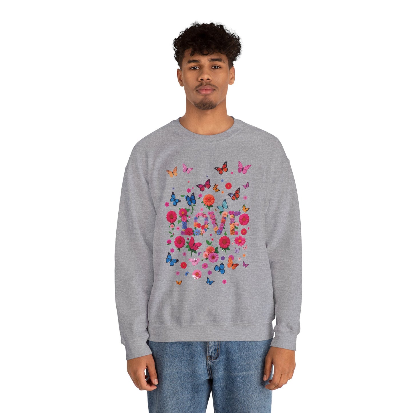 Unisex Floral Love Sweatshirt, Love Floral Sweatshirt, Floral Butterfly Sweatshirt, 50/50 Cotton-Poly Valentine's Day Sweatshirt 07