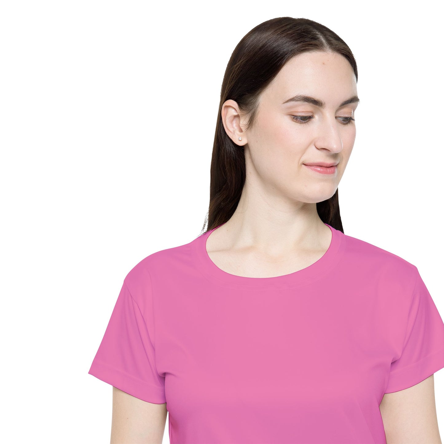 Pink Carnation Women's Sports Jersey Short Sleeves 100% Poly Solid Pink Color Print Athletic Tee