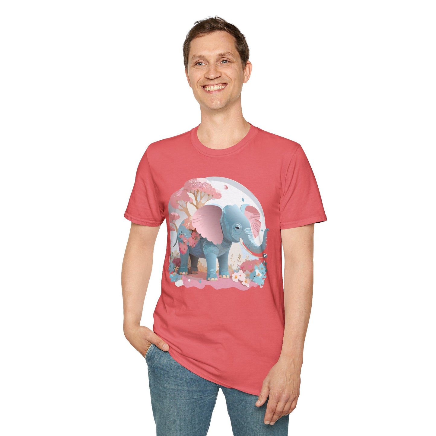 Unisex Elephant Graphic Tee Gildan Softstyle 64000 100 Percent Ring Spun Cotton Fabric