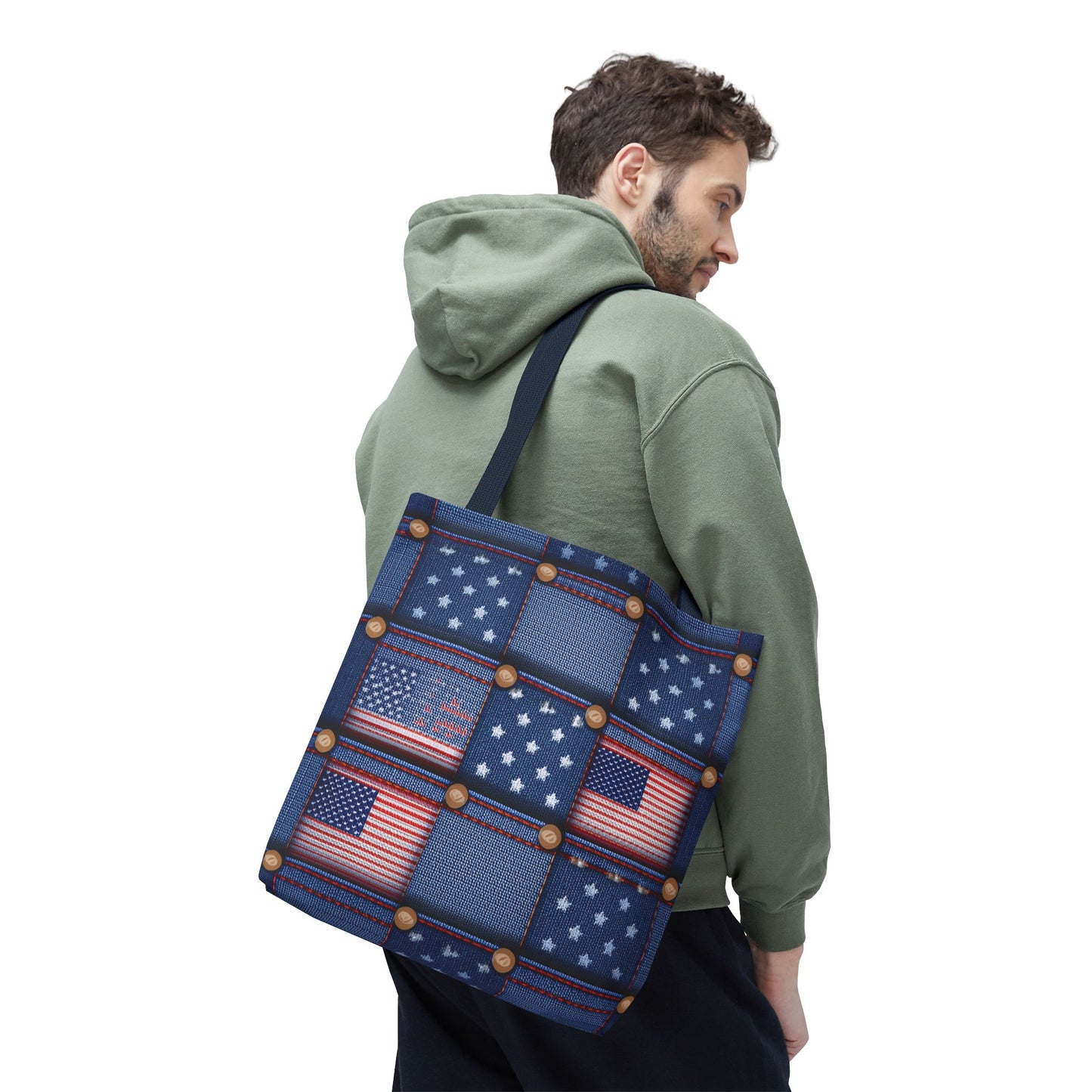 4th of July Graphic Denim Fabric Imitation Print Unisex Canvas Bag Poly Spun 3 Sizes Tote Bag 200-18