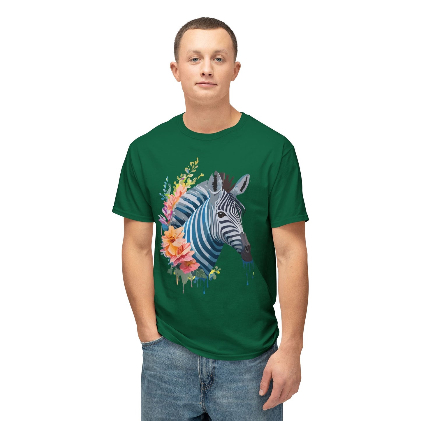 Unisex Zebra Art Print T Shirt 100 Percent Cotton Vintage Floral Design Tee Made In USA