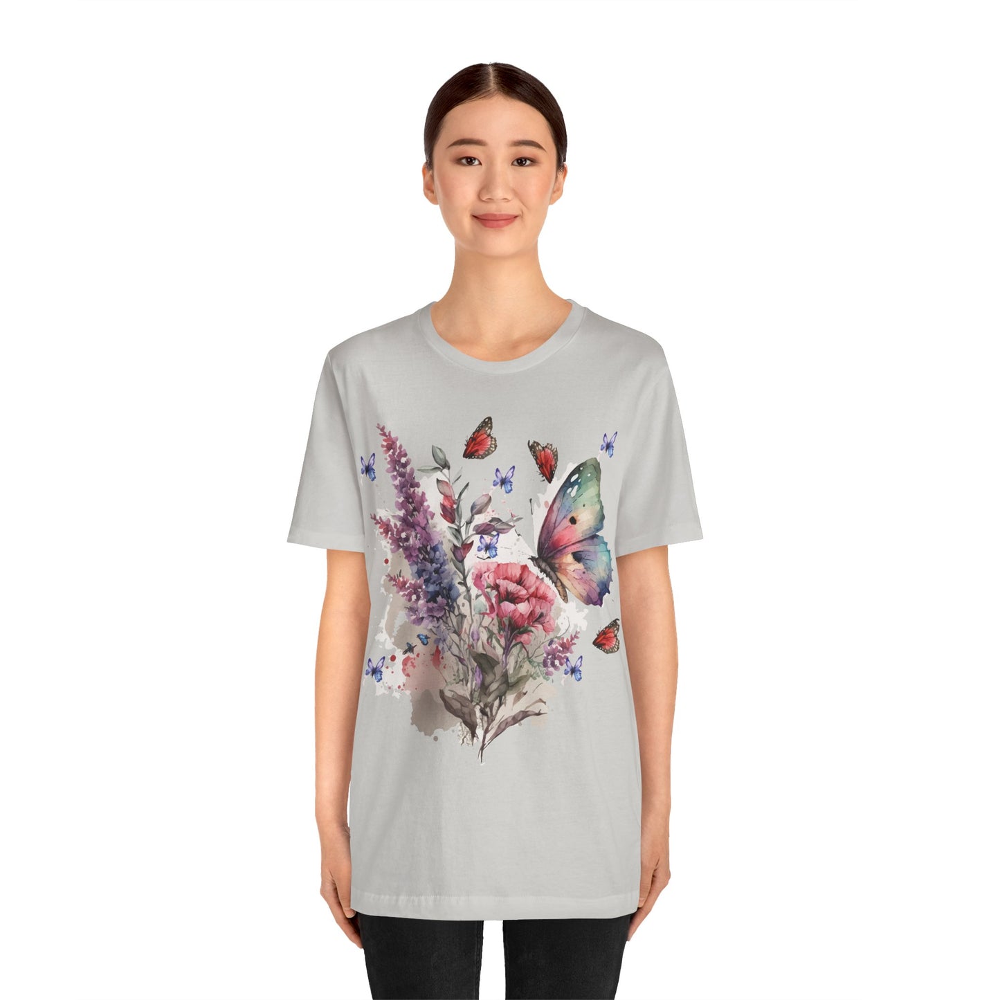 Cotton Tee Shirt with Butterfly Prints