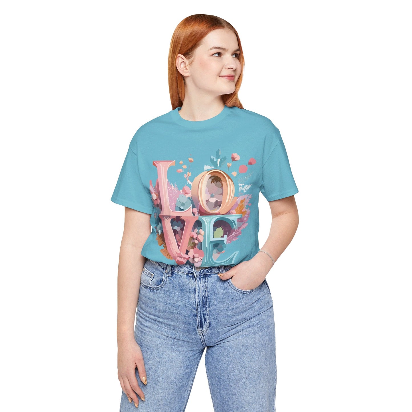 Valentine Day Graphic Unisex 100 Cotton Vintage Artwork with Love and Flower Design Tee 53