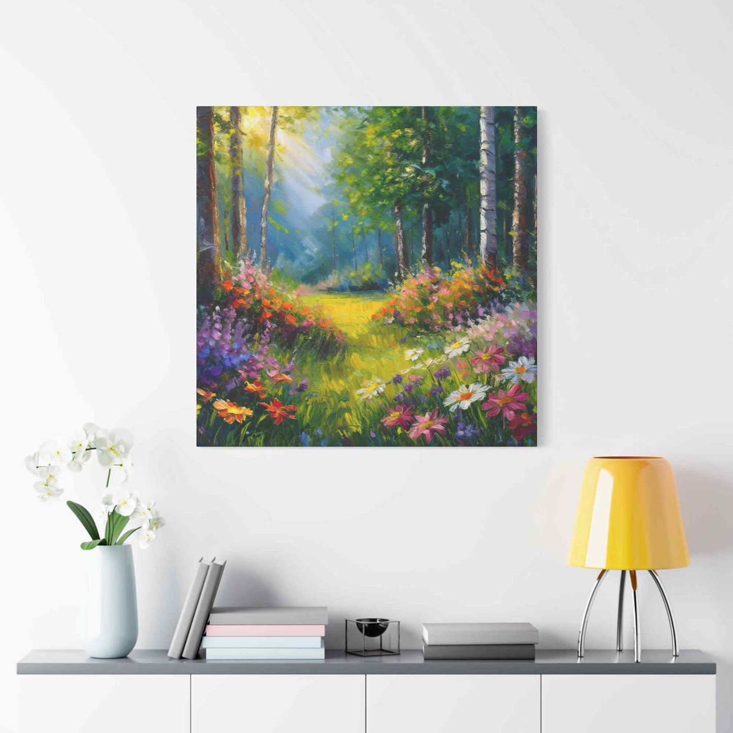 Summer Forest Print Canvas, Oil Paint Print 20x20, 24x24, 30x30, 32x32, 36x36 Art Design Print Pine-Wood Inner Frame MC-90