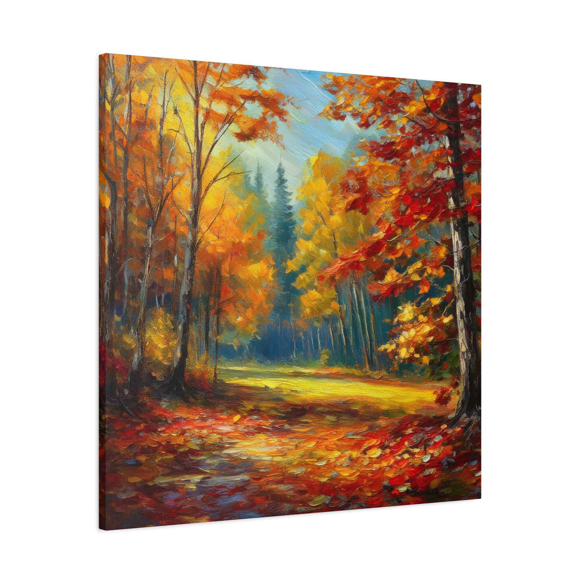 Fall Forest Print Canvas, Oil Paint Print 20x20, 24x24, 30x30, 32x32, 36x36 Art Design Print Pine-Wood Inner Frame MC-100