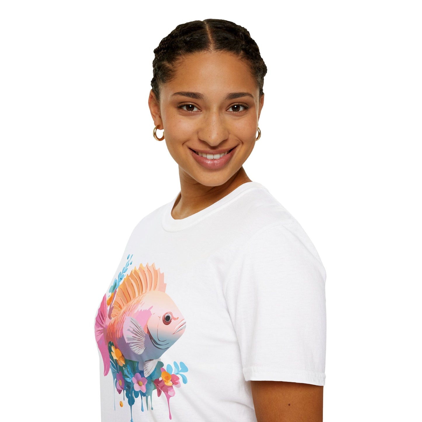 Fish Art Design Graphic Tee Shirt Unisex Softstyle Cotton Short Sleeve Comfort Fit Everyday Wear