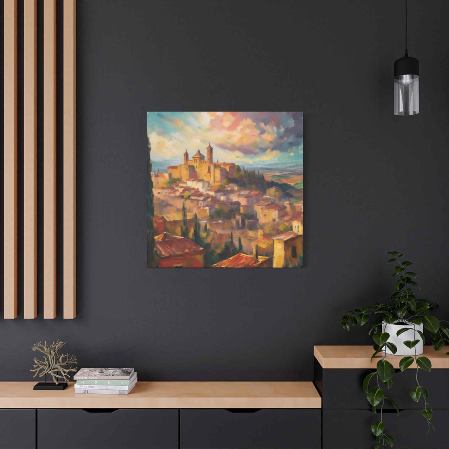 Spanish City Print Canvas, Oil Paint Print 20x20, 24x24, 30x30, 32x32, 36x36 Art Design Print Pine-Wood Inner Frame MC-58
