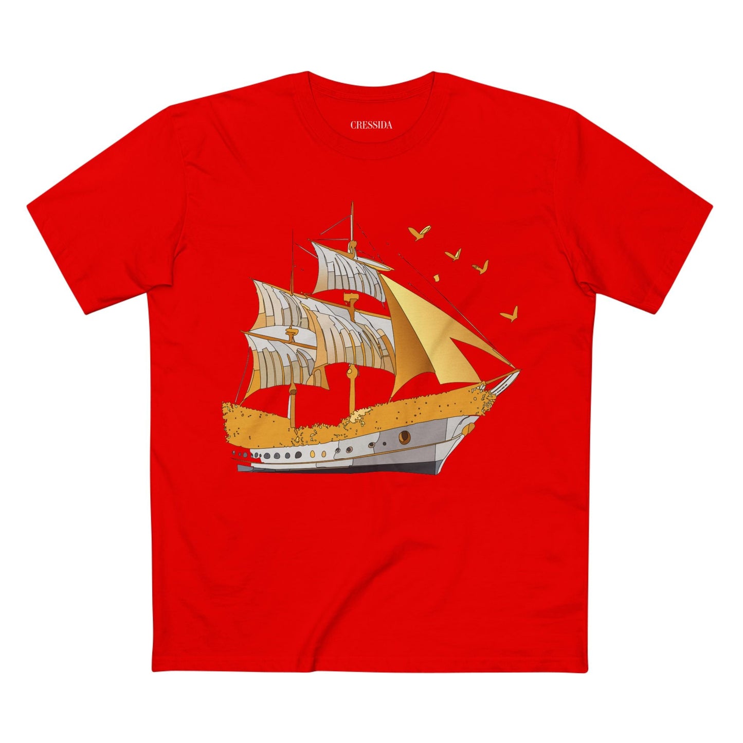 Ship Graphic Unisex 100 Cotton T-Shirt with Gold Frigate Art Design 20