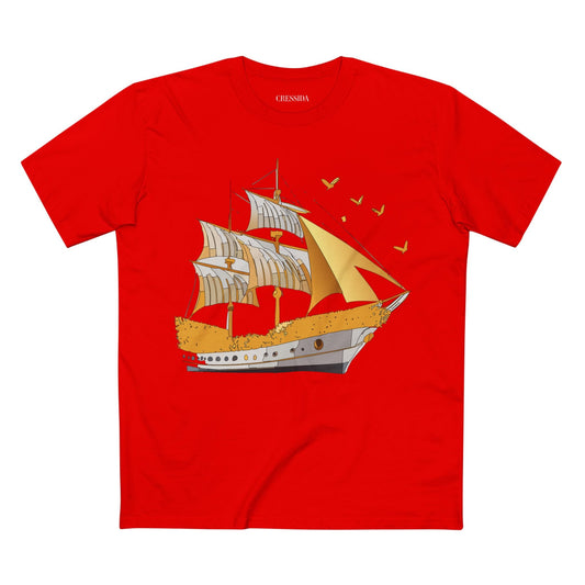 Ship Graphic Unisex 100 Cotton T-Shirt with Gold Frigate Art Design 20