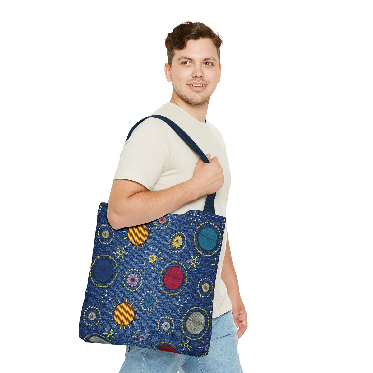 Denim Fabric Imitation Print Unisex Canvas Bag Poly Spun 3 Sizes Tote Bag 183-6