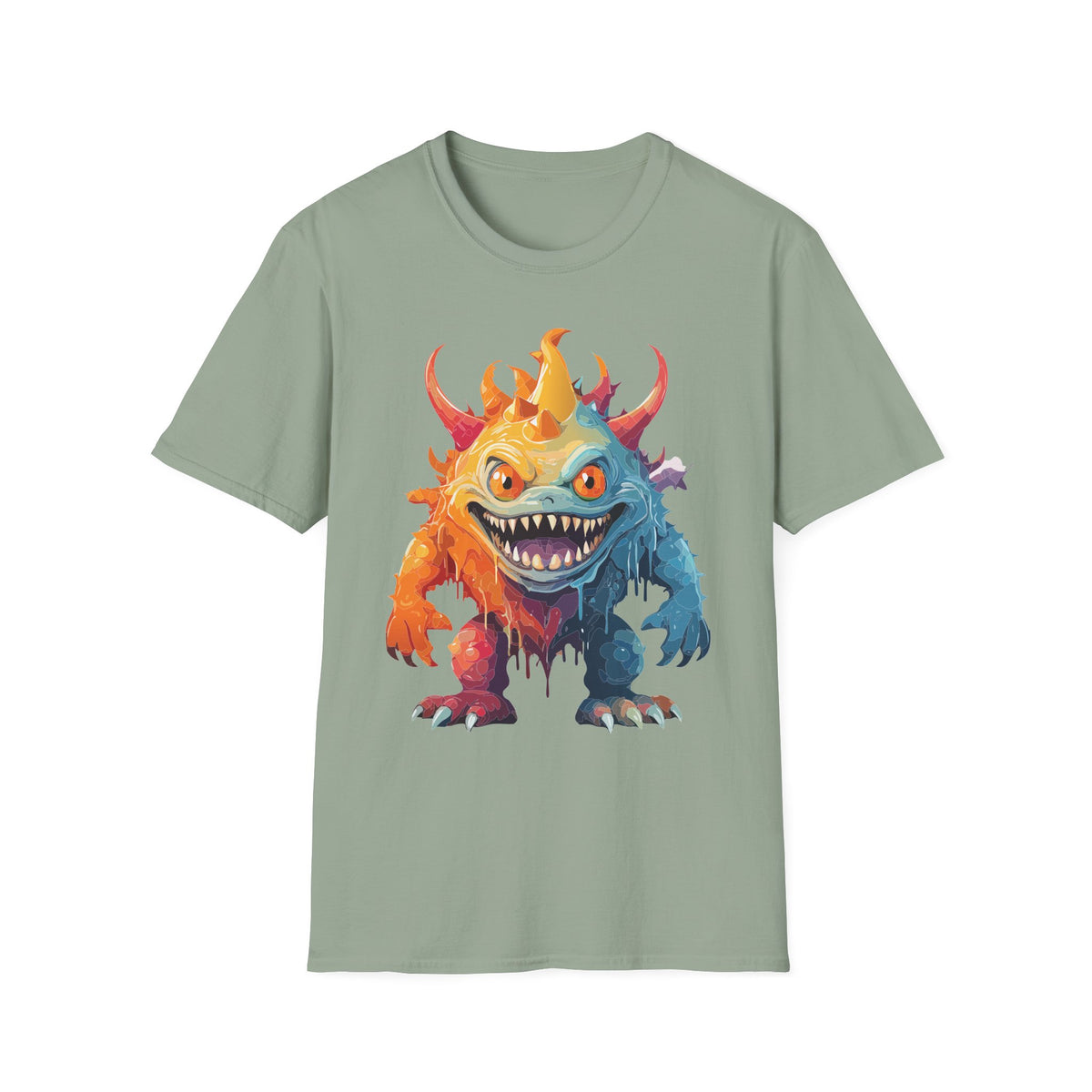 Colorful Monster T-Shirt — Vibrant Rainbow Creature Cartoon Graphic Tee Unisex 100 Cotton Gildan T-Shirt