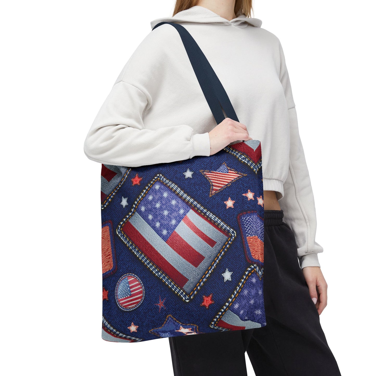4th of July Graphic Denim Fabric Imitation Print Unisex Canvas Bag Poly Spun 3 Sizes Tote Bag 200-6