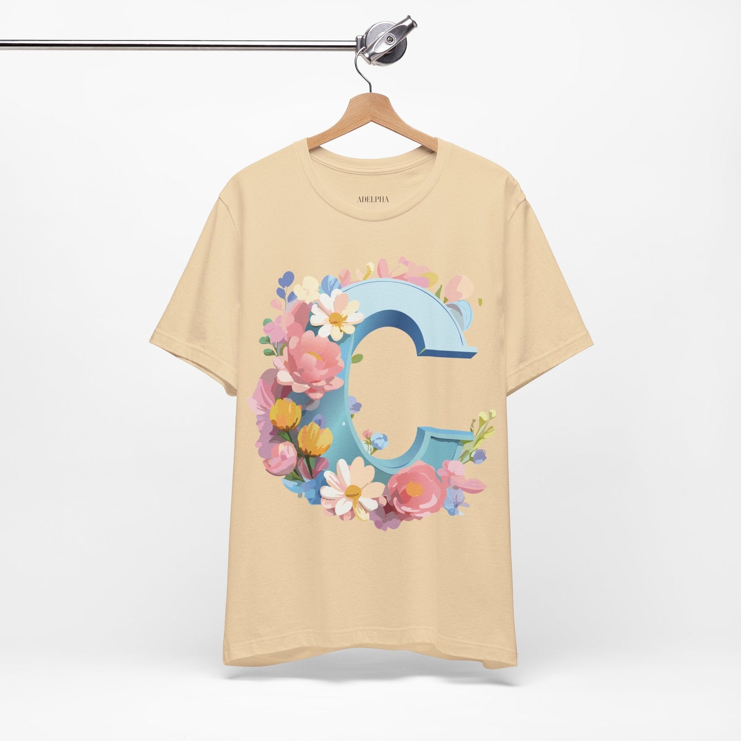Letter C Shirt Graphic Tee Unisex Short Sleeve Vintage Art Adelpha Premium Quality