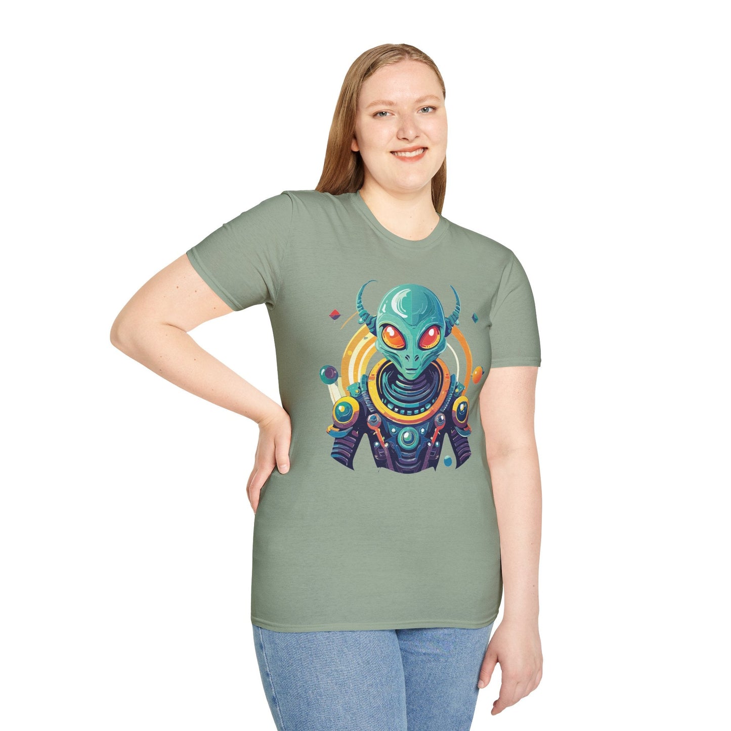 Alien Cosmos T Shirt Unisex Softstyle Cotton Tee With Alien Art Design Premium Comfort