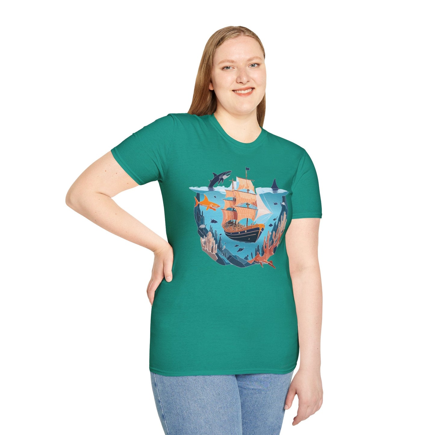 Ocean Tee Shirt Unisex Softstyle 64000 U Boat Design 100 Percent Ring Spun Cotton Tee