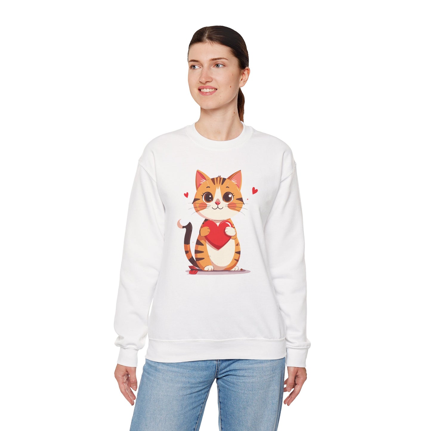 Cat Heart Sweatshirt, Heart Sweatshirt, Cat Sweatshirt, Valentine's Day Sweatshirt, 50/50 Cotton-Poly Animal Sweatshirt 103