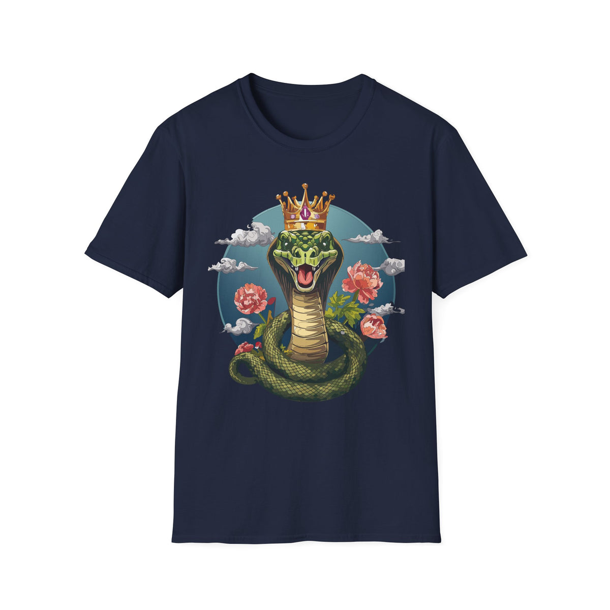Crowned Snake Illustration T-Shirt | King Cobra Floral Art