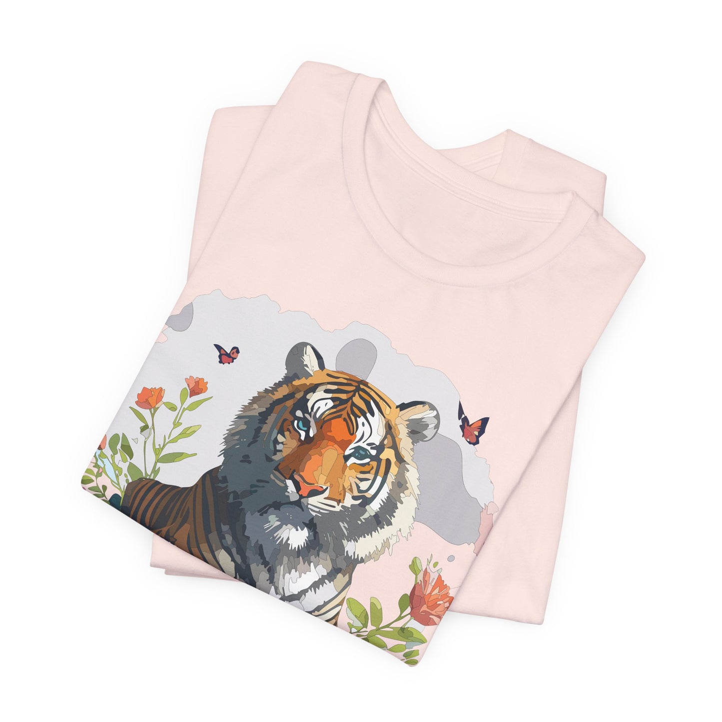 Floral Tiger Graphic Tee, Animal Shirt, Tiger Shirt, Flower Top, T-Shirt with Animal, Art Design