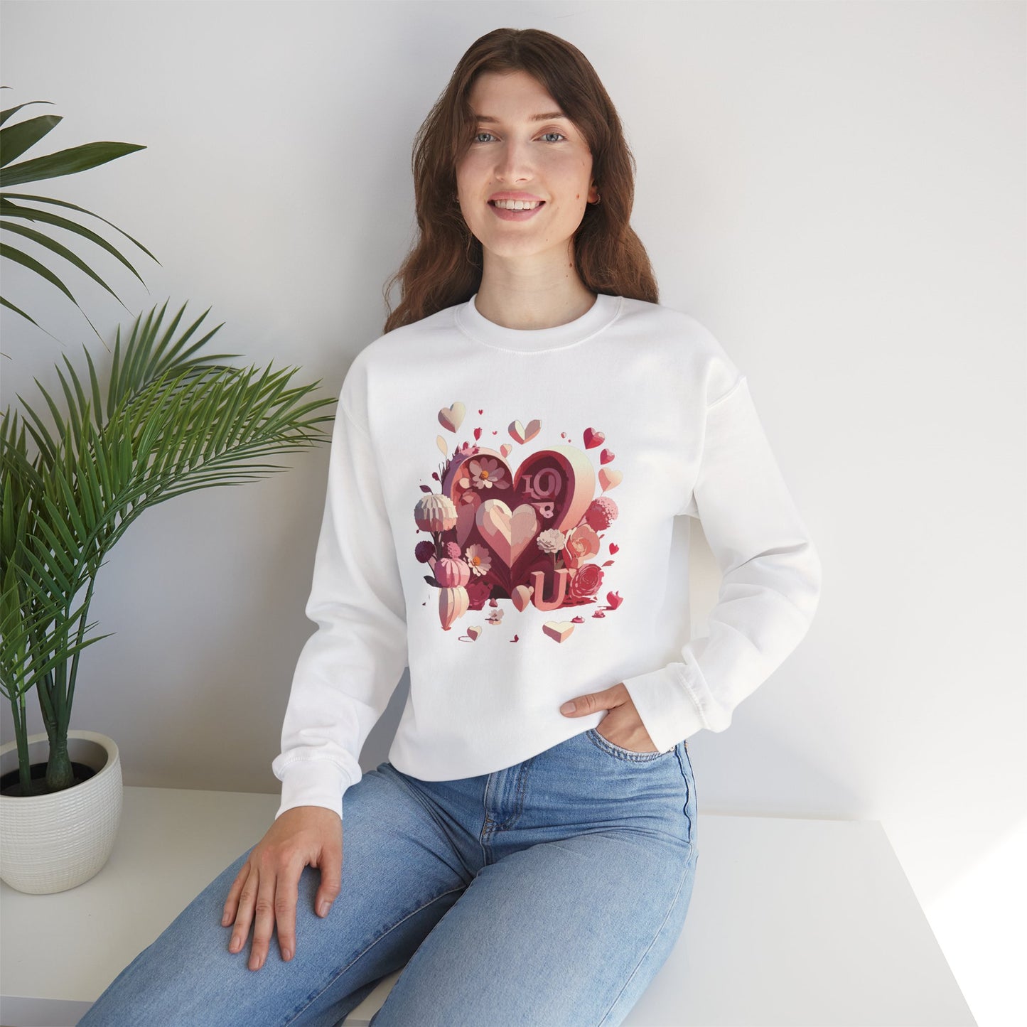 Unisex Floral Big Heart Sweatshirt, Love Floral Sweatshirt, Floral Heart Sweatshirt, 50/50 Cotton-Poly Valentine's Day Sweatshirt 09