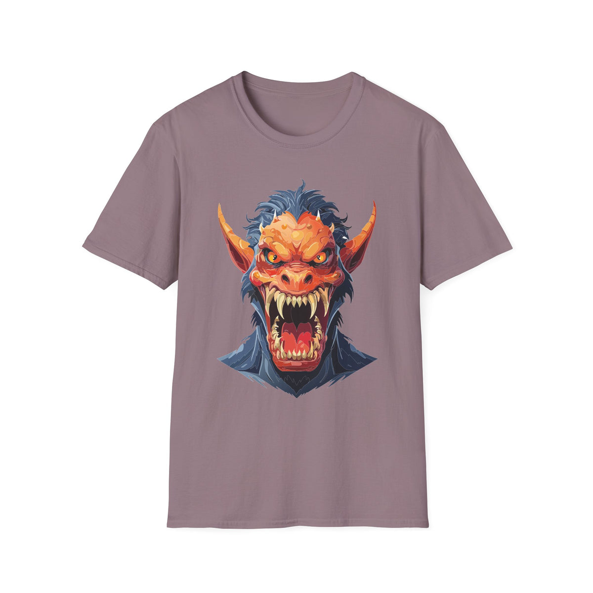 Demonic Monster Head T-Shirt — Fierce Horror Cartoon Graphic Tee Unisex 100 Cotton Gildan T-Shirt