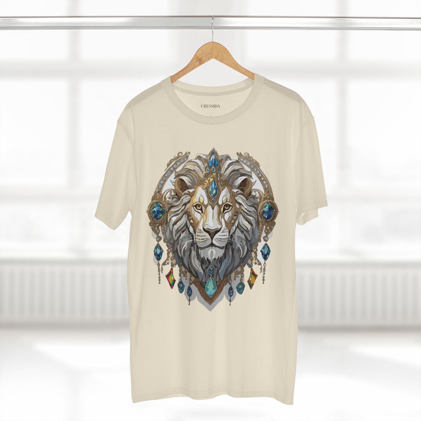 Lion Graphic Unisex 100 Cotton Tee With Unique Animal Golden Medallion Art Design 58