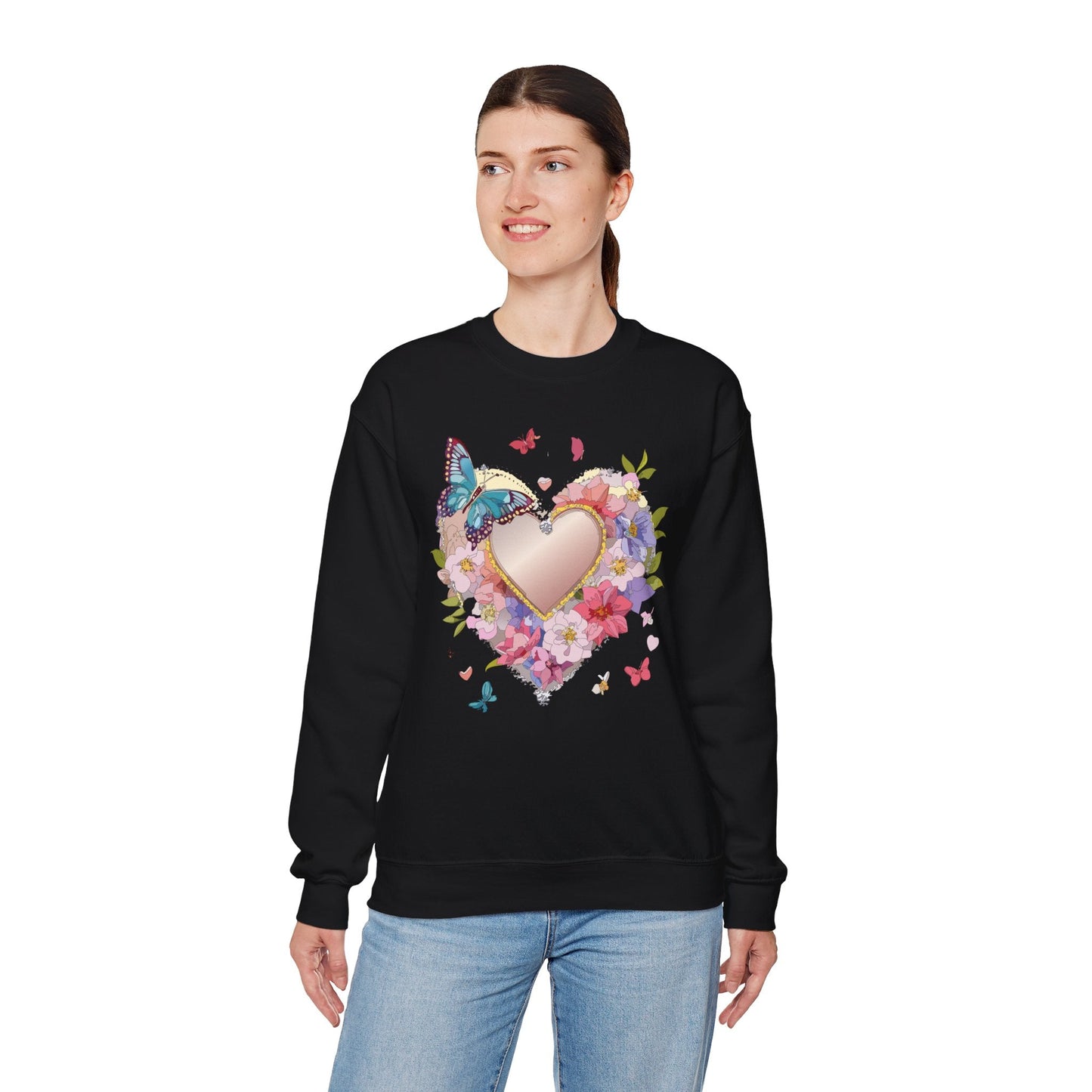 Unisex Floral Heart Sweatshirt Floral Love Sweatshirt Valentines Day Sweatshirt Heart Floral Design