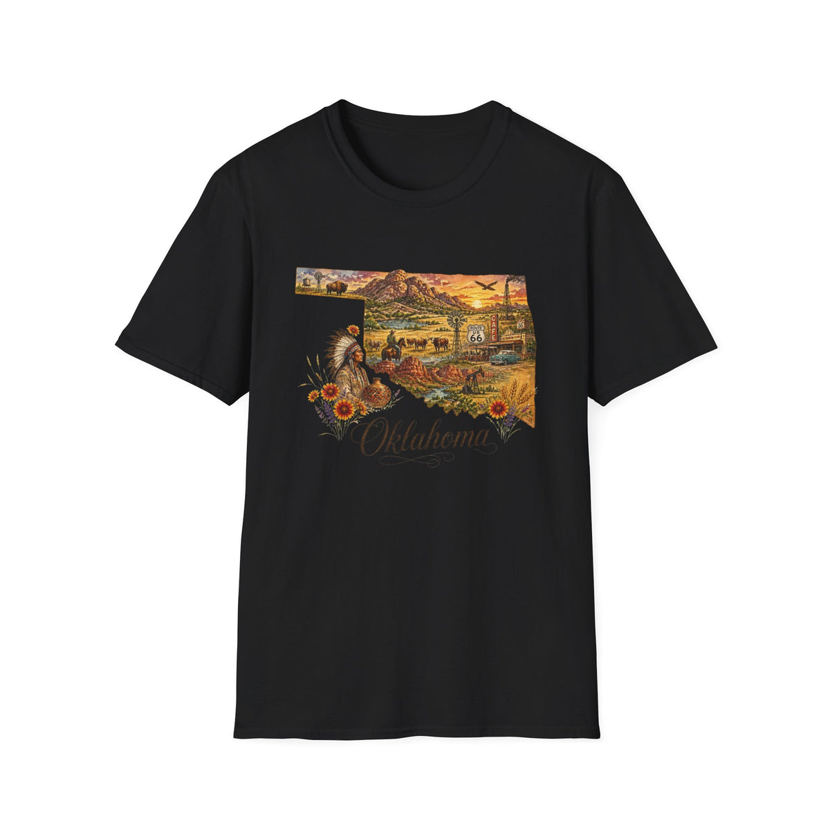 Oklahoma State Travel Tourist Graphic Design Unisex 100 Cotton Gildan T-Shirt