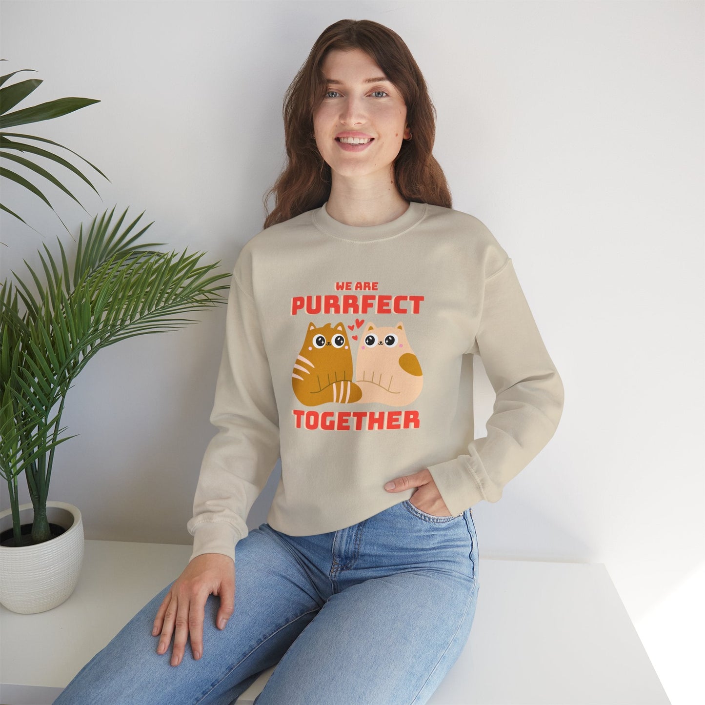 Cat Heart Sweatshirt Unisex 50/50 Cotton-Poly Blend Valentine Gift For Cat Lovers