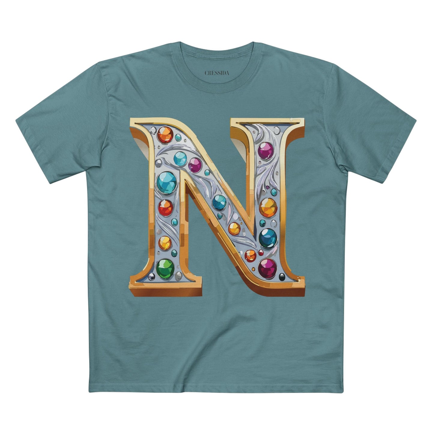 Letter N Graphic Design Tee Unisex 100 Cotton With Antique Gold Letters Artwork T-Shirt