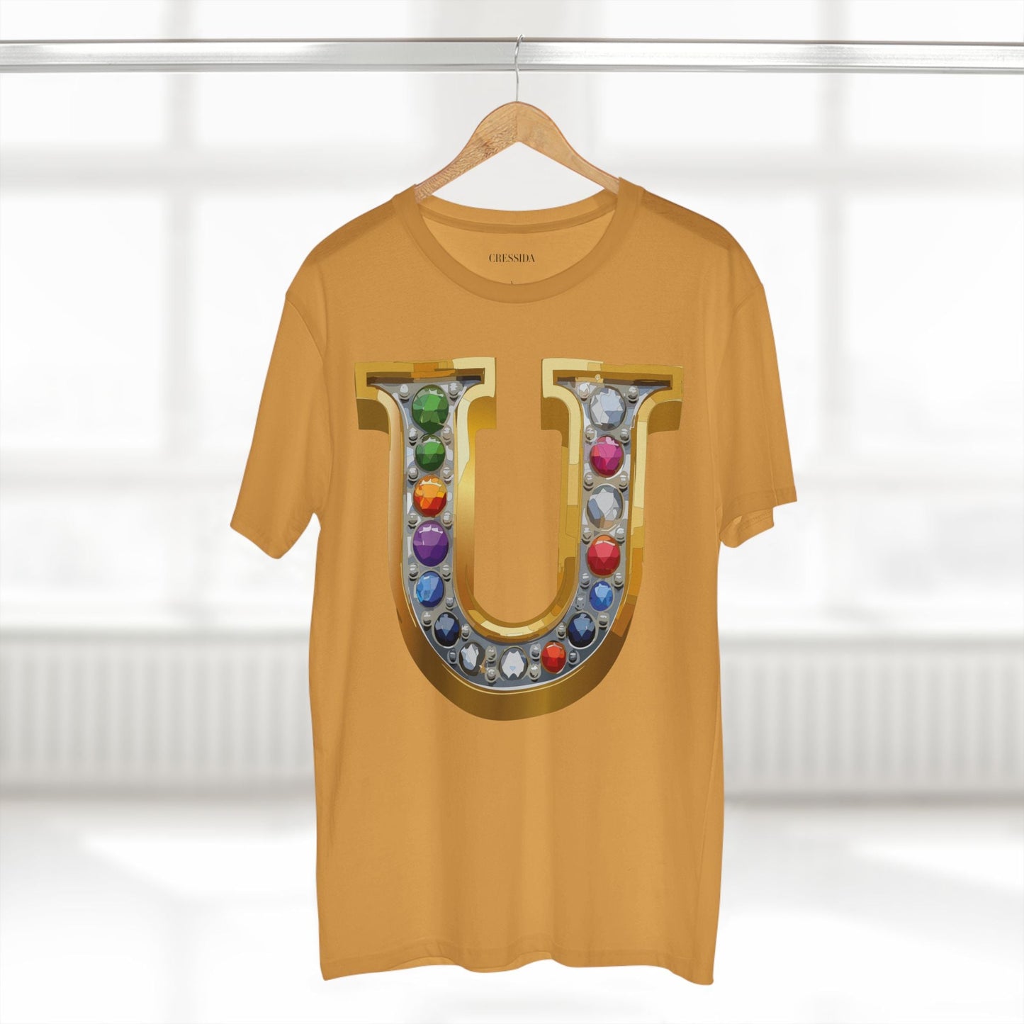 Letter U Graphic Design Tee Unisex 100 Cotton With Antique Gold Letters Artwork T-Shirt