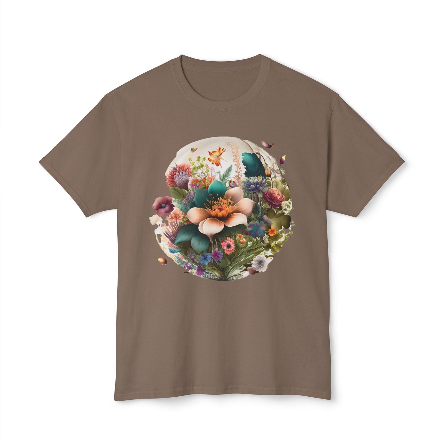Unisex Floral Art Print T Shirt With Vintage Flowers Graphic Tee 100 Percent Cotton