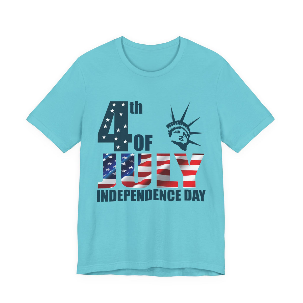 4th of July Independence Day T-Shirt American Flag Statue of Liberty Design Unisex Cotton 026