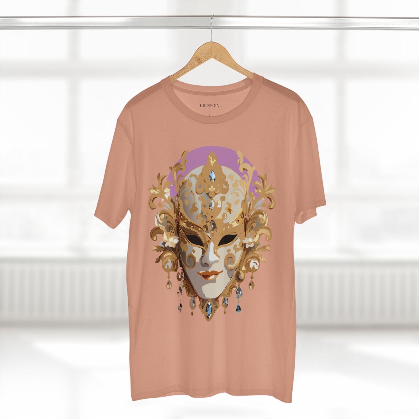 Carnival Mask Graphic T-Shirt Unisex 100 Cotton With Antique Gold Art Design Tee 10