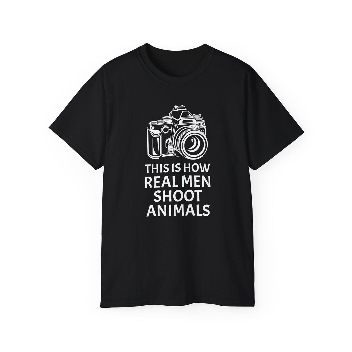 Camera Graphic This Is How Real Men Shoot Animals Tee | Photography Shirt, Photo Lover