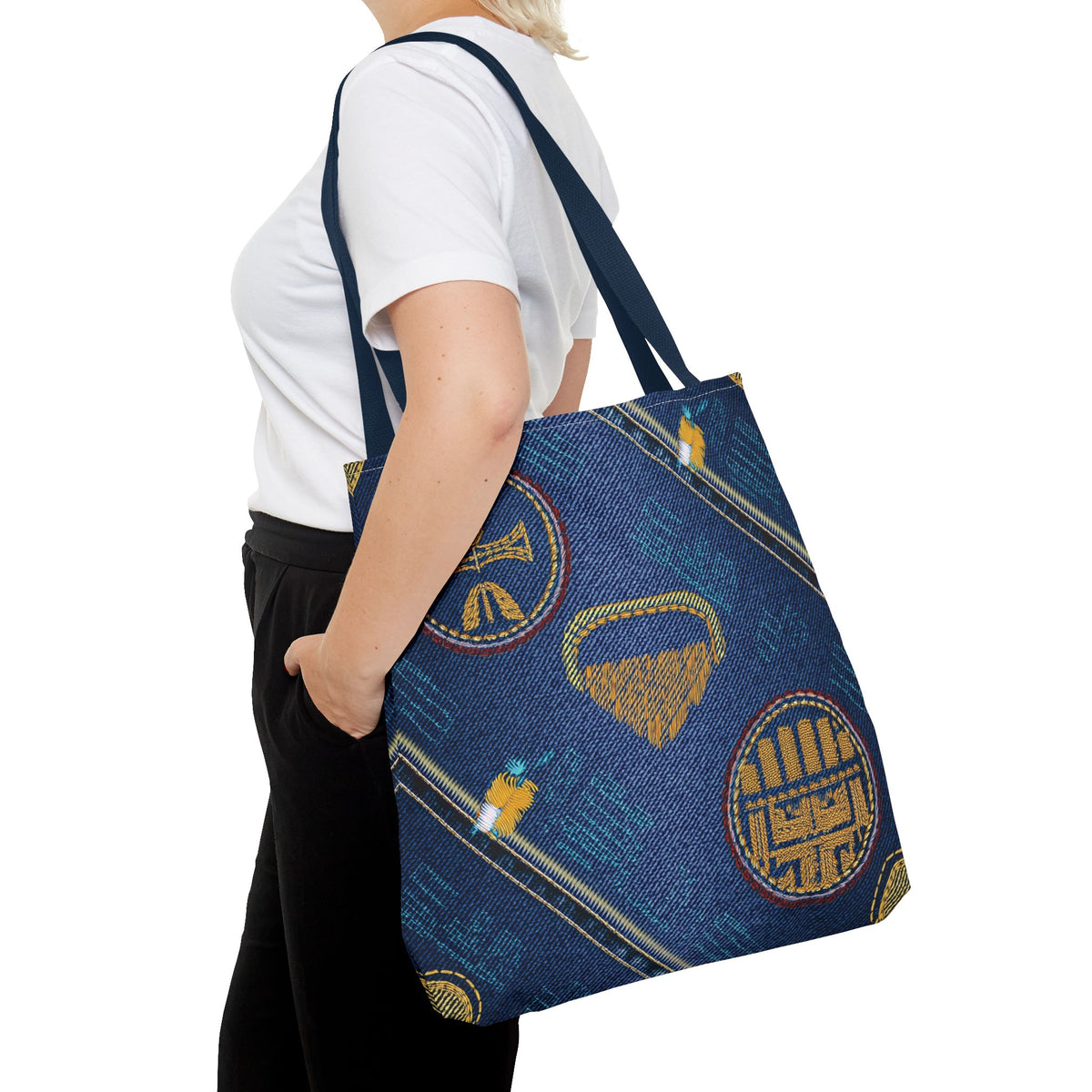 Denim Fabric Imitation Print Unisex Canvas Bag Poly Spun 3 Sizes Tote Bag 188-2