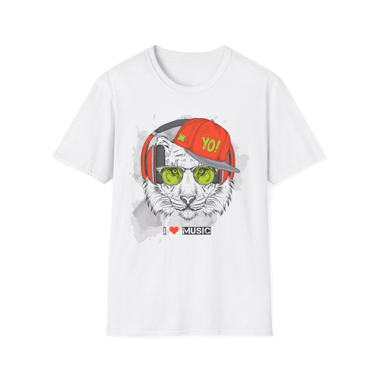 Tiger with Headphones T-Shirt Unisex Cotton Short Sleeves I  Music Graphic Tee