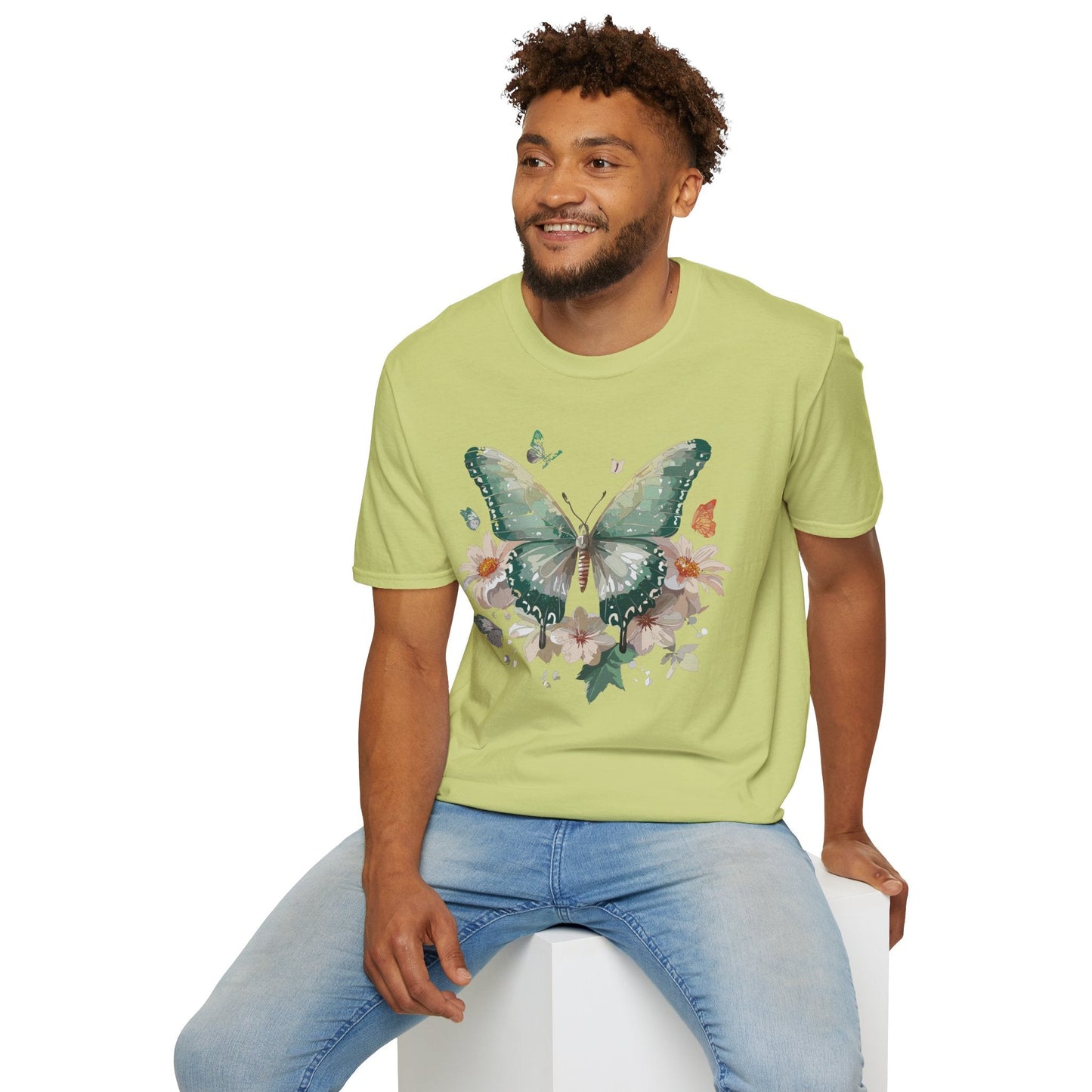 Butterfly T Shirt Unisex Softstyle Tee 100 Percent Ring Spun Cotton Monarch Design Premium Comfort