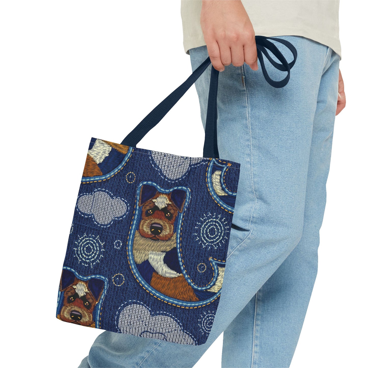 Denim Fabric Imitation Print Unisex Canvas Bag Poly Spun 3 Sizes Tote Bag 191-9