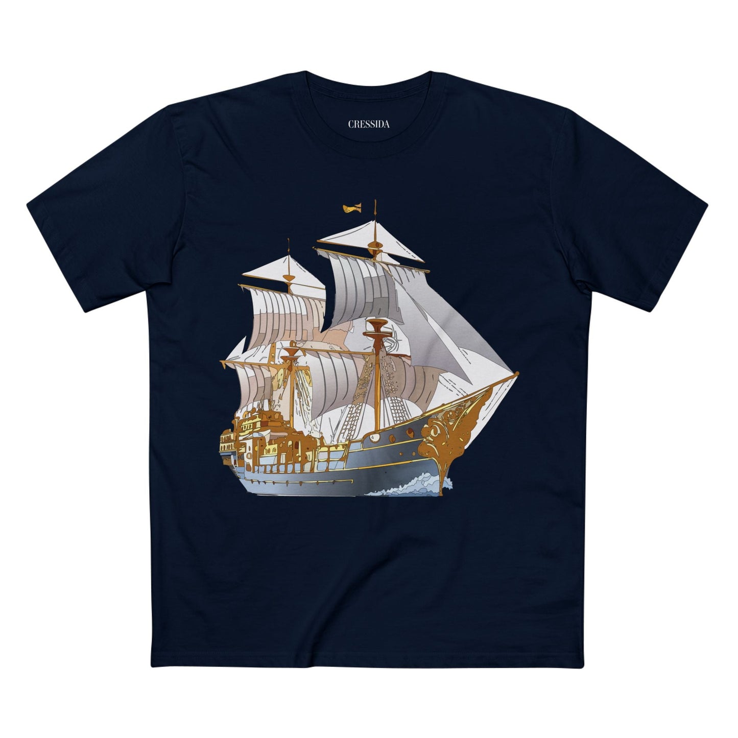 Ship Graphic Unisex 100 Cotton T-Shirt with Gold Frigate Art Design 13