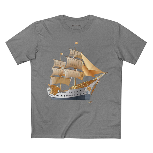 Ship Graphic Unisex 100 Cotton T-Shirt with Gold Frigate Art Design 25