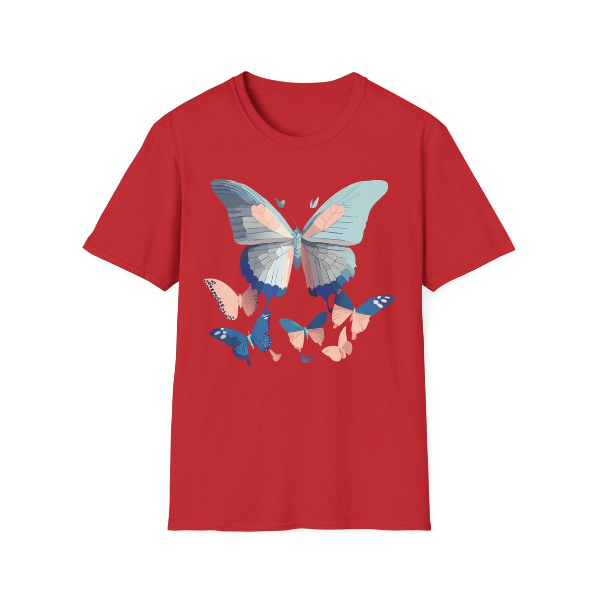 Butterfly Trio T‑Shirt — Pastel Blue & Peach Butterfly Graphic Design Unisex 100 Cotton Gildan T-Shirt