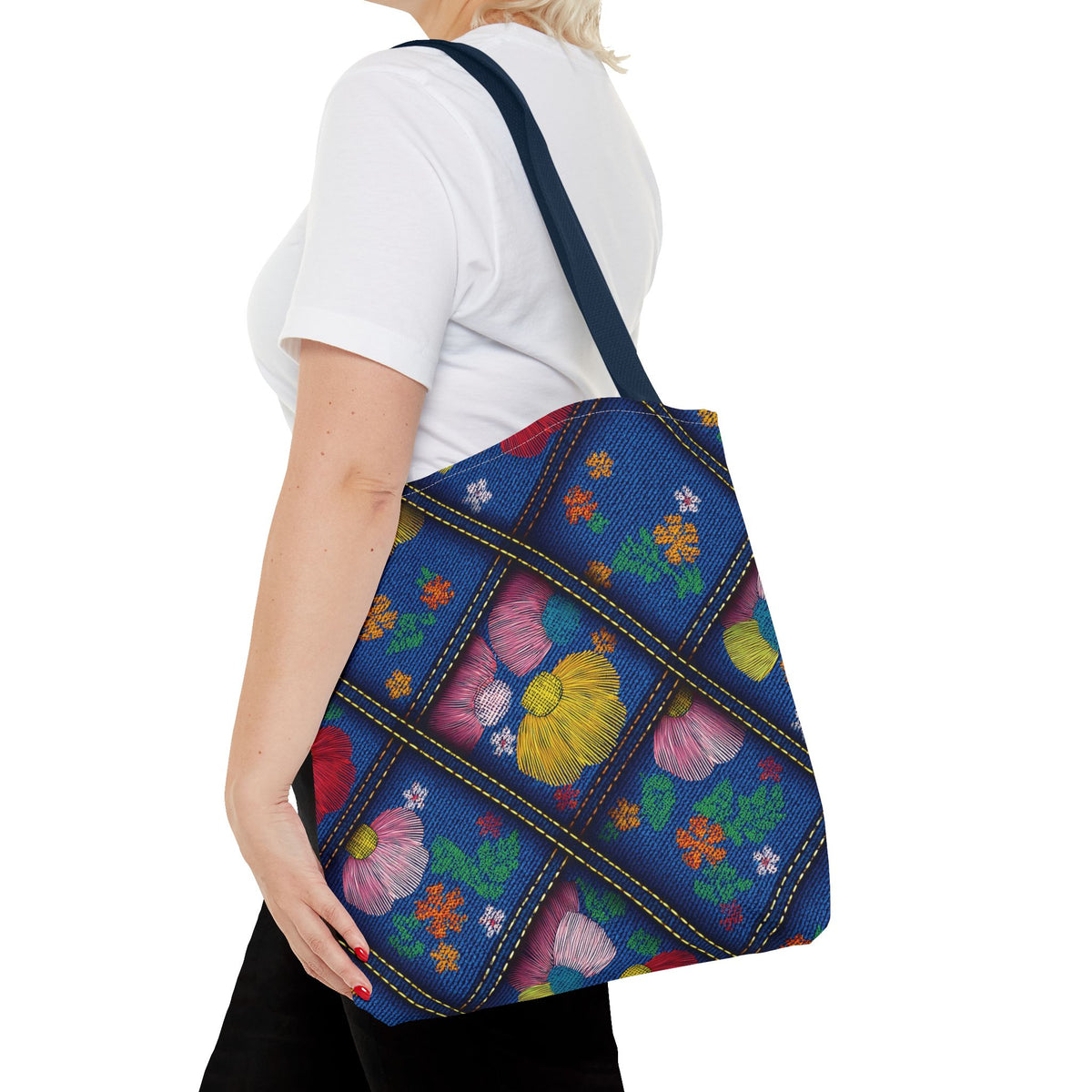 Denim Fabric Imitation Print Unisex Canvas Bag Poly Spun 3 Sizes Tote Bag 132