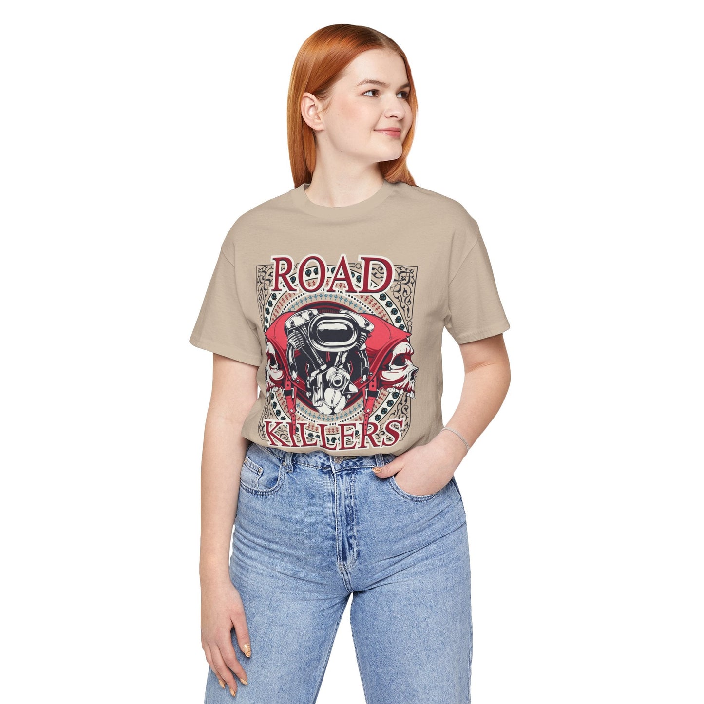 Dark Road Motorcycle Helmet Skull Tee Biker graphic t-shirt G-1