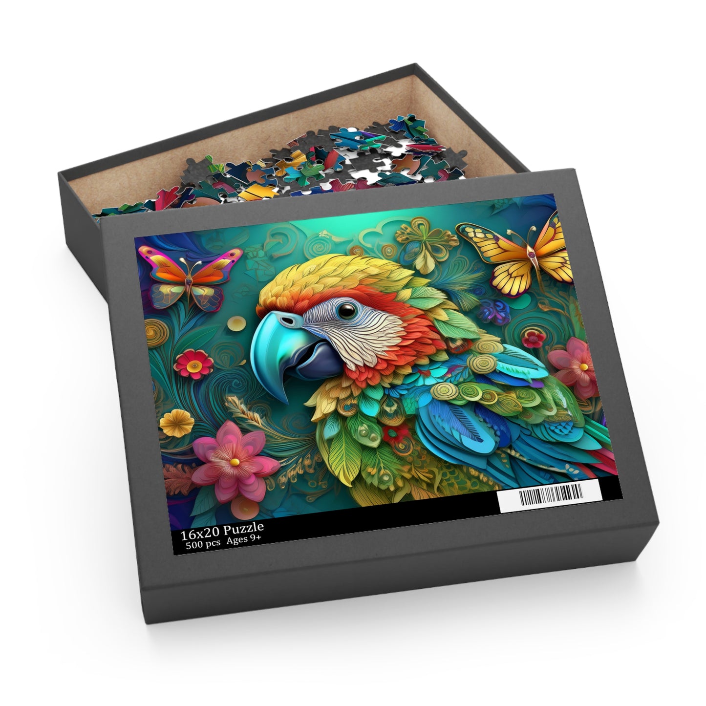 Puzzles-32 Kids Parrot Puzzle 500-Piece  Floral Parrot Puzzle 500-Piece, Birds Kids Puzzles Size: 16" x 20",  Ages 9+