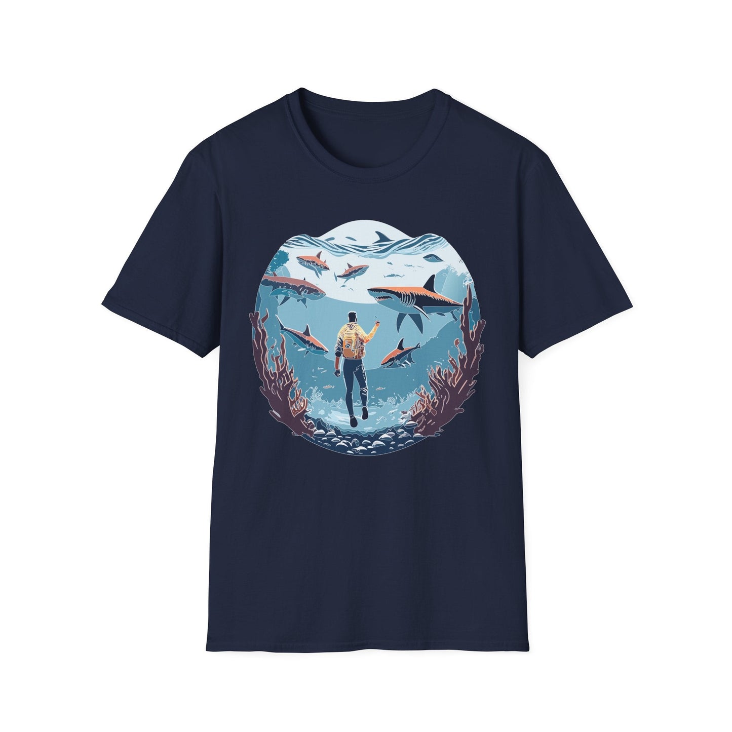 Ocean Theme Unisex Softstyle T Shirt 64000 Cotton Tee With Ocean Art Design Breathable