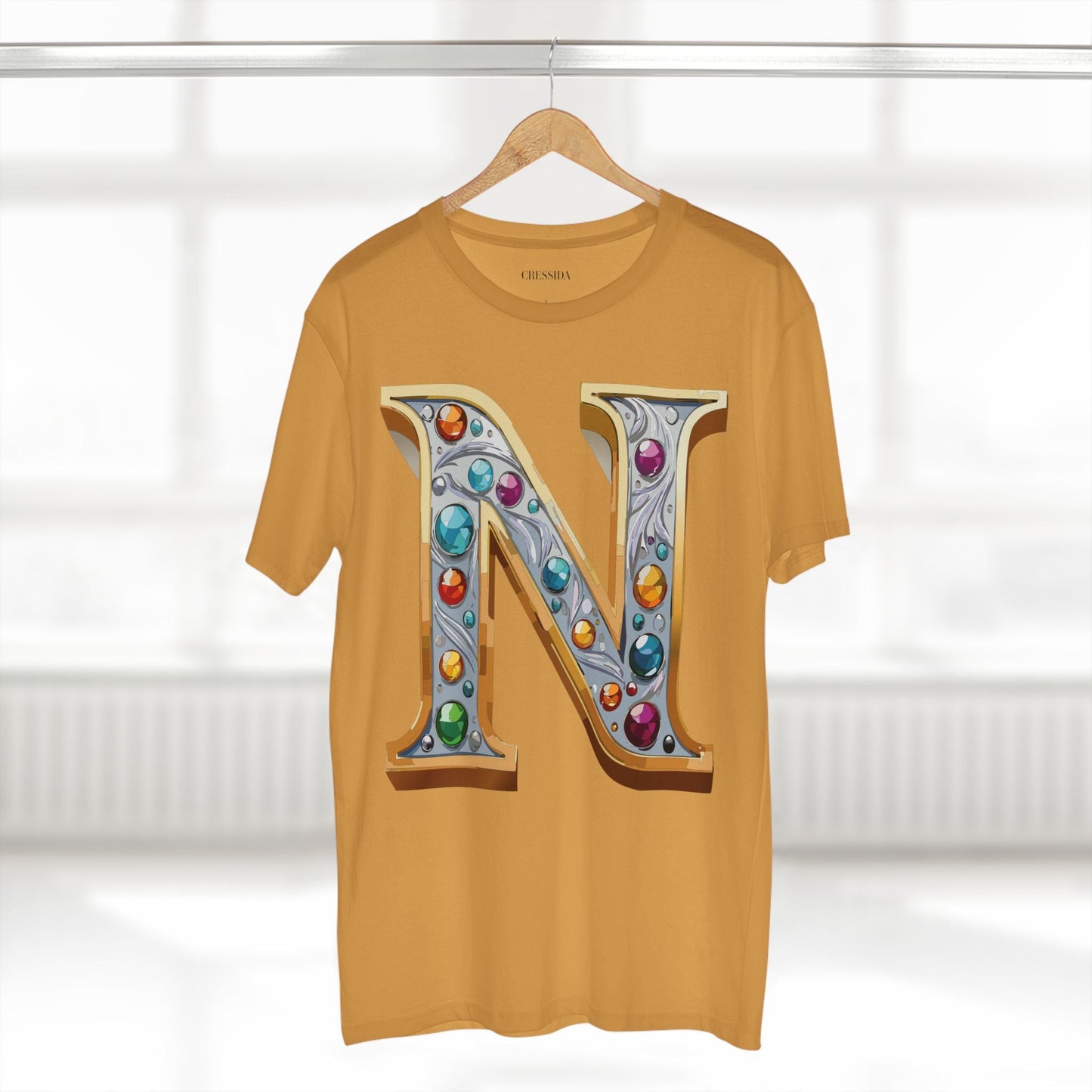 Letter N Graphic Design Tee Unisex 100 Cotton With Antique Gold Letters Artwork T-Shirt