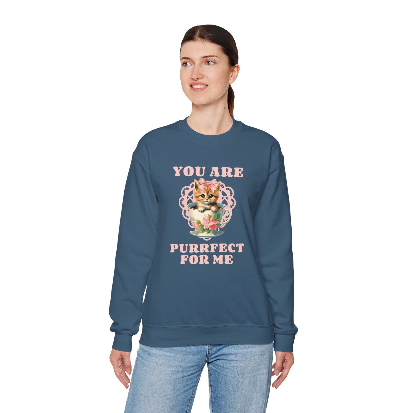 Cat Sweatshirt With Heart Print Valentines Day Unisex 50 50 Cotton Poly Crewneck