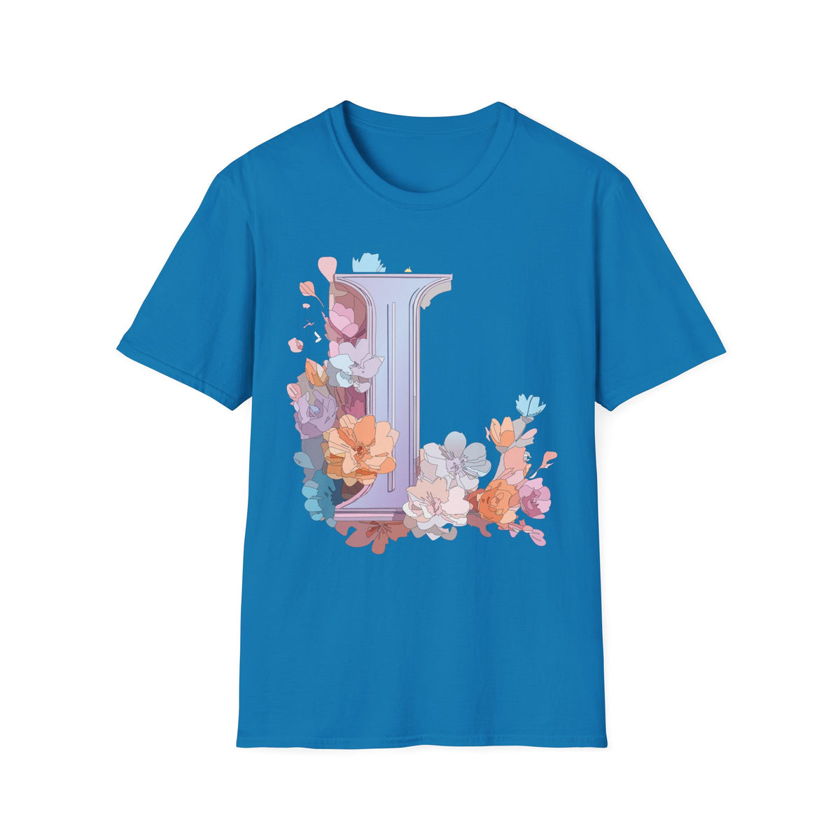 Floral Letter L Monogram T-Shirt | Pastel Botanical Initial Tee