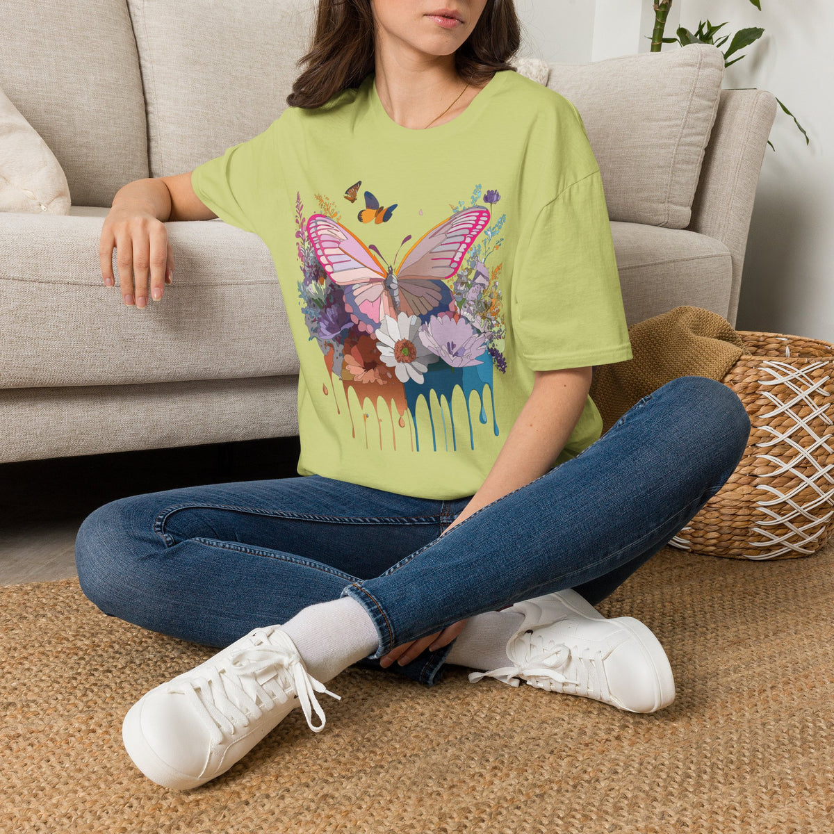 Butterfly Floral T-Shirt — Colorful Drip Wings Graphic Tee Unisex 100 Cotton Gildan T-Shirt