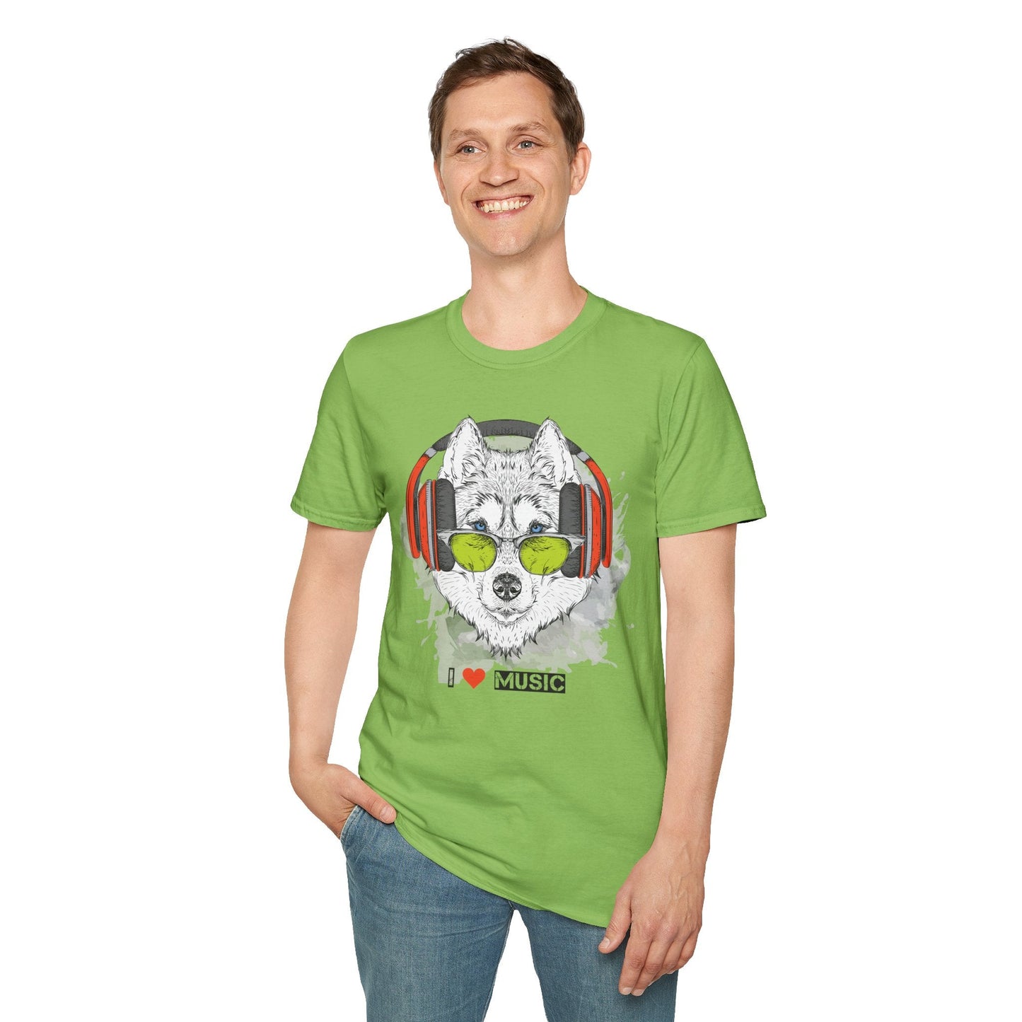 I Love Music Animals Shirt With Headphones Unisex Softstyle Tee Premium Comfort Short Sleeve